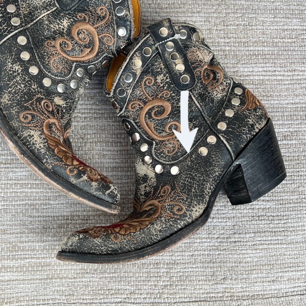 Old Gringo Little G Heart Crackle Distressed Leather Western Boots Size 7 - Picture 15 of 16
